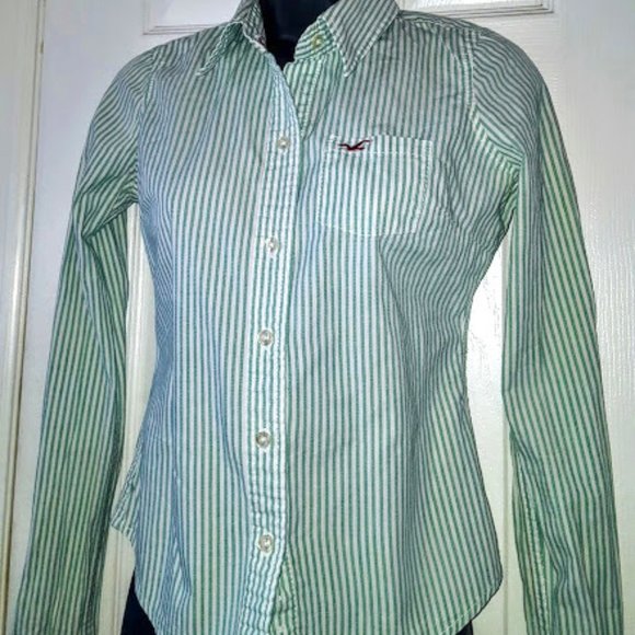 Hollister Green Stripe Blouse, Junior Small - Picture 1 of 6